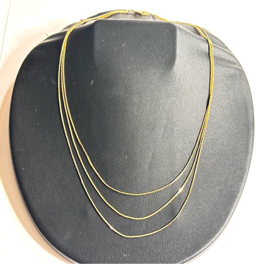 Triple Strand Gold Tone Chain Necklace Simple Elegant Made in Korea Y2K Era